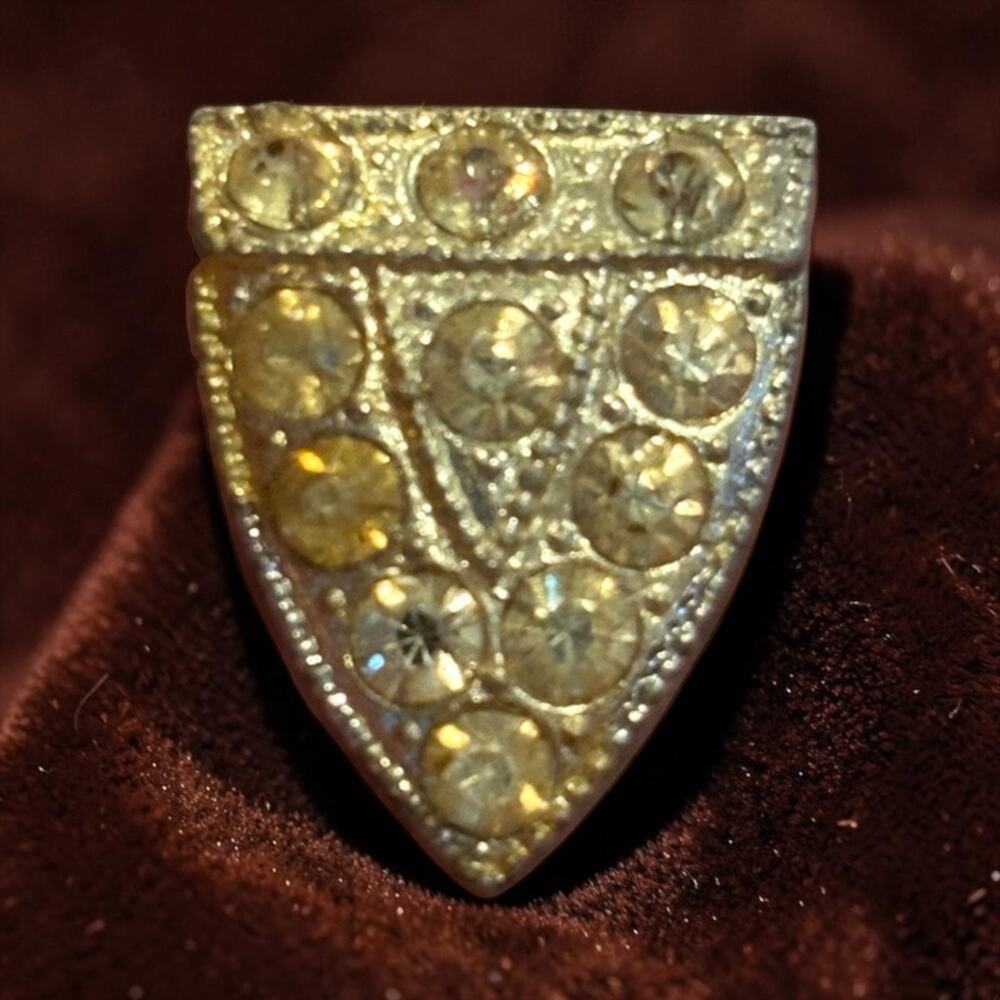 Antique 1930s Art Deco Rhinestone Dress Clip Shield Geometric Silver Tone